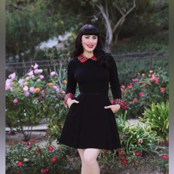 Sourpuss goth black red plaid skater dress size small - Picture 2 of 4